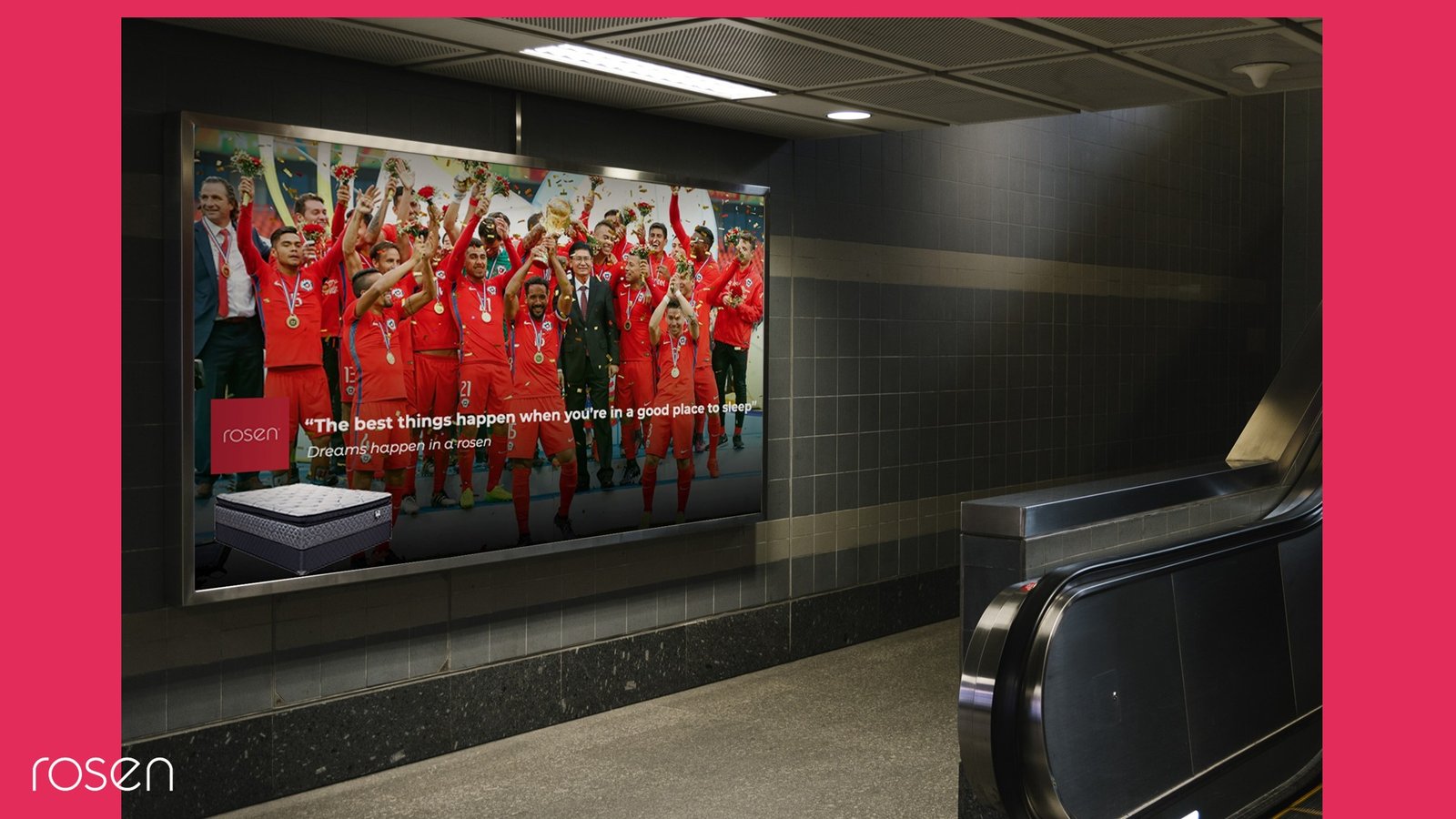 Rosen campaign concept: football dream in a subway advertising mockup